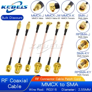 RG316 SMA to MMCX Cable RP-SMA Female Nut Jack To MMCX Male Plug Straight & Right Angle WiFI Antenna RF Coaxial Extension Jumper