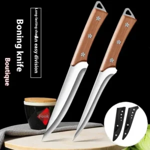 Stainless Steel Fillet Boning Knife Professional Chef's Kitchen Knife Forged Meat Cleaver Fish Slicing Knife Wooden Handle