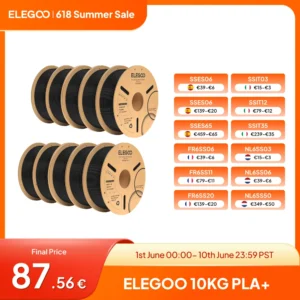 ELEGOO PLA Plus 10kg Filament 1.75mm Black 3D Printing Material Dimensional Accuracy +/- 0.02 mm Fits Most FDM 3D Printers