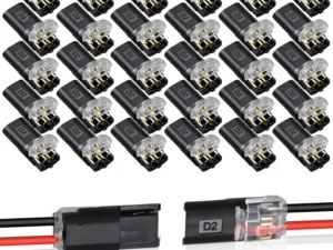 50/1pcs Double-Wire Plug-in Connector with Locking Buckle Pluggable LED Wire Connector 2 Pin 2 Way Universal Compact Wire