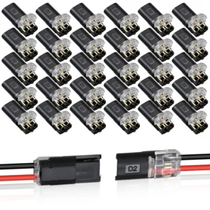 50/1pcs Double-Wire Plug-in Connector with Locking Buckle Pluggable LED Wire Connector 2 Pin 2 Way Universal Compact Wire