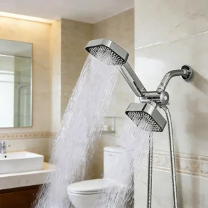 A High-Flow Large Nozzle and Handheld Shower Head,Two-In-One Shower Set,Shower Long Hose and T-Shaped Valve-Durable Abs Material,Wall-Mounted, Square Design,Suitable for Bathroom UpgradesThree-Way Water Distributor Bathroom