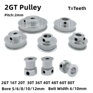 2GT Timing Pulley 16T 20T 30T 32T 36T 40T 48T 60T 80Teeth Bore 5/6/8/10/12mm Belt Width 6/10mm 3D Printer GT2 Timing Belt Pulley