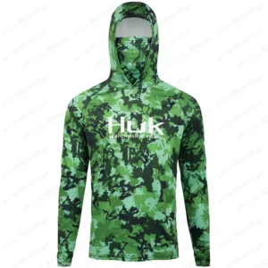 HUK UPF 50+ Long Sleeve Hooded Face Cover Fishing Shirts Quick Dry Sweatshirts Breathable UV Protection Men Fishing Jerseys