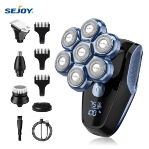 Sejoy 6-in-1 7D Head Shavers for Bald Men Electric Razor with Nose Hair Trimmer Waterproof Multifunctional Men Grooming Kit