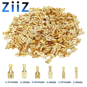 100Pcs 2.8 4.8 6.3mm Female and male Crimp Terminal Connector Gold Brass/Silver Car Speaker Electric Wire Connectors Set ZiiZ