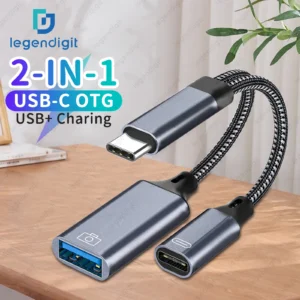 2in1 Type C to USB A OTG Cable Phone Adapter with Charging Cord and USB Port for IPhone15 16 Pro Mac iPad Samsung Huawei Laptop