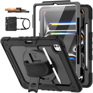 Kickstand Shockproof Case For iPad Pro 11 12.9 13 2024 Cover iPad Air 4 5 10.9 10th 11th A16 2025+Screen Protector+Shoulder Belt