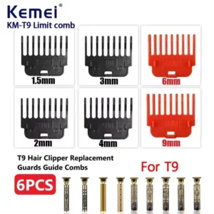 6PCS T9 Hair Clipper Guards Guide Combs Trimmer Cutting Guides Styling Tools Attachment Compatible 1.5mm 2mm 3mm 4mm 6mm 9mm