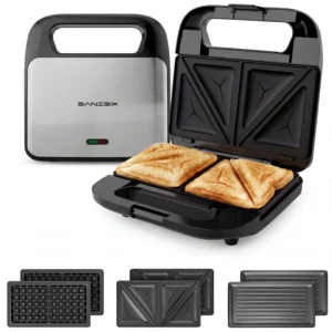 3-in-1 Sandwich Maker, Panini Press & Waffle Iron - Indoor & Outdoor Electric Grill with Removable Non-Stick Plates, 800W