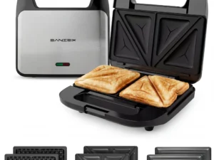 3-in-1 Sandwich Maker, Panini Press & Waffle Iron - Indoor & Outdoor Electric Grill with Removable Non-Stick Plates, 800W