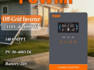 POWMr 4KW 24V Off-Grid Solar Inverter Charger Pure Sine Wave Inverter Built in 140A MPPT Max 5600W PV Wide PV 55 to 350V Li-BMS Comms with LCD Touchscreen Configurable Power Priority for Home RV Inversor