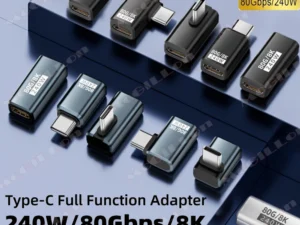USB4 V2 90 Degree Type C Angle Adapter 80Gbps Thunderbolt 5 4 3 Elbow Adapter 240W USB-C Cable Connector 40Gbps for MacBook Air