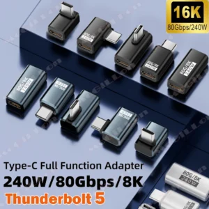 USB4 V2 90 Degree Type C Angle Adapter 80Gbps Thunderbolt 5 4 3 Elbow Adapter 240W USB-C Cable Connector 40Gbps for MacBook Air