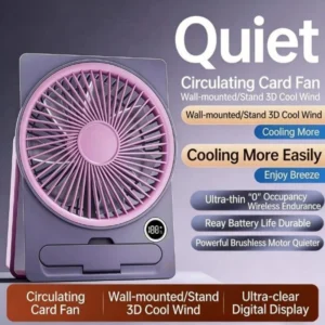 Ultra-thin Desktop Fan Digital Display USB Charging Strong Wind Portable Silent Card Style Fan Dormitory Office Summer Small Fan