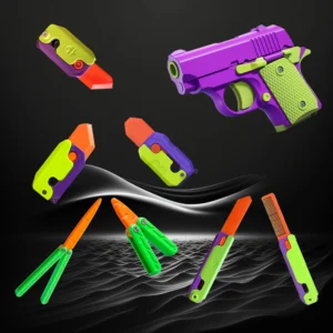 3D Printed Carrot Gravity Knifes Fidget Anxiety Toys Stress Butterfly Folding Claw Knife Plastic Radish Gun Gift for Boyfriend