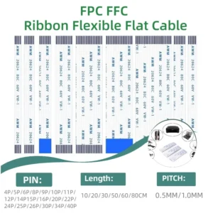 10PCS,FFC FPC Ribbon Flexible Flat Cable 4/6/8/10/12/14/16/18/20/24/30/34/40P Pin Pitch 0.5MM 1.0MM A-Type Wire Length