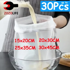 1/30Pc 100 Mesh Soy Milk Nylon Filter Bag Nut Milk Bag Net Yogurt Tea Coffee Oil Food Press Filter Strainers Mesh Strainer Bag