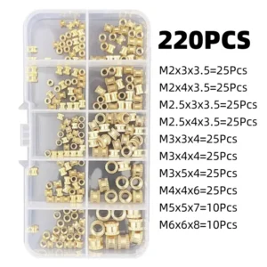 220pcs Brass Heat-Set Insert Nuts M2 M2.5 M3 M4 M5 M6 Knurled Threaded Inserts for Plastic Resin Parts and 3D Printing