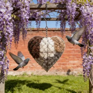 Bird Nesting Heart Refillable Hangable Outdoor Holder Fiber Bird Nesting Material for Parakeet Hummingbird Cockatiel Canary