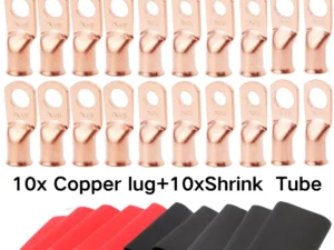 20pcs Copper Terminal Connectors, AWG 2 4 6 8 1/0 2/0 Ring Lug With Shrink Tubing 10Battery Cable Lugs, With 10 Shrink Tubing