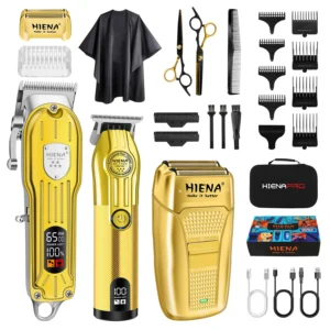 HINEA Hair cutting machine hair clipper Professional Rechargeable USB Hair Clipper Set with Display (Gold) for men Beauty tools