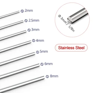 2pcs 304 Stainless Steel Solid Round Rod Lathe Bar Stock Assorted for DIY Craft Tool Diameter 2mm 3mm 4mm 5mm 6mm 8mm
