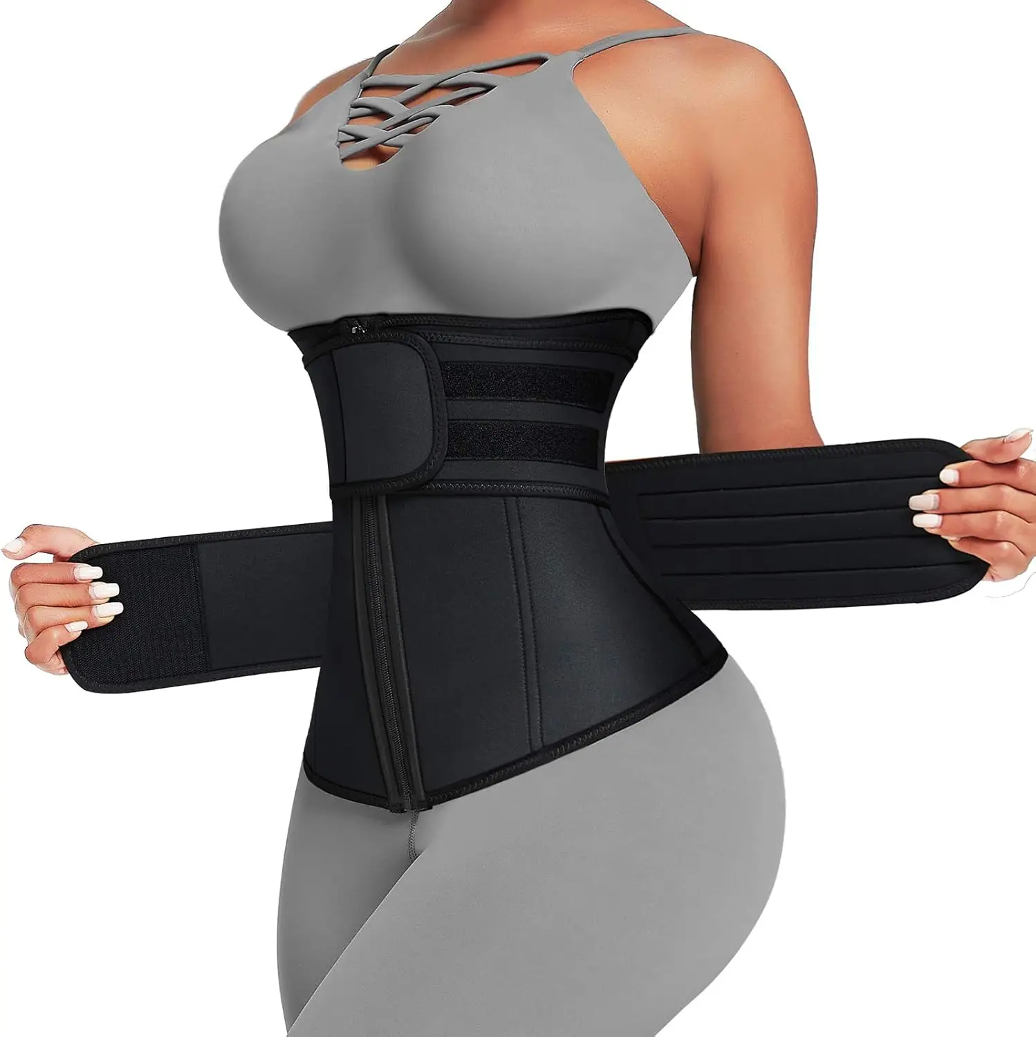 Sculpt & Lift Waist Trainer Waist Trainer, Trimmer, Cincher, Body Shaper, Belly Band- Double Belt Zipper Stomach Wraps for Weight Loss & Postpartum Recovery High Compression Zipper Corset with Adjustable Dual Straps for Shape & Back Support