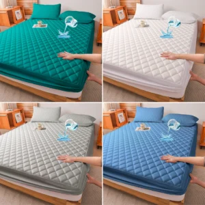 1Pc Waterproof Mattress Protector, thickened skin-friendly quilted bed cover with deep pocket, breathable bedroom bedding