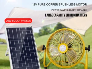 14 Inch Portable Rechargeable Table Fan with Solar Panel Powered and AC Charger Dual Input for Household, Camping, Fishing