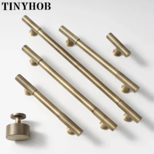 Antique Bronze Brass Cabinet Handle and Knob Linear Knurled Solid Brass Drawer Knobs T Bar Bedroom Kitchen Cupboard Hardware