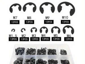 120PCS Black Stainless Steel Retaining Circlip Set Snap Ring E-Clip Washer Assortment for Shaft Fastener M1.5-M10