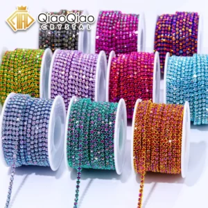 QIAO 10Colors Magic Volcano 5yd 10yd/roll Rhinestones Trim Cup Chain Strass Decorative Applique Crystal Trimmings For Needlework
