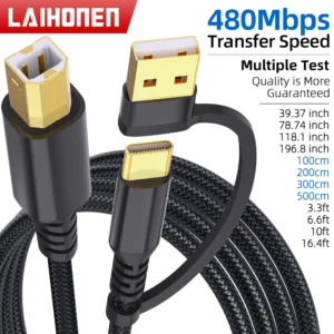 LAIHONEN Printer Cable 10 Feet Printer USB Cable Plug  Play USB A USB C to USB B for Brother HP Lexmark Epson Dell Xerox