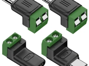 Solderless Plug USB C to 2Pin Terminal Adapter Screw 5V Crimp Terminal Block Green Type-C to 2 Pin Charging Connector