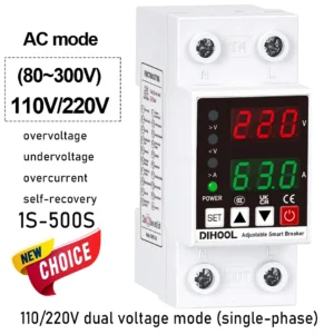 Adjustable Voltage Current Protector 110/220V 80-300V Universal Single Phase AC DC Protection 1~63a Self resetting
