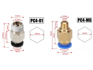 10pcs/lot PC4-M10 Pneumatic Connectors For 3D Printers Parts Bowden Quick Jointer Coupler 1.75/3mm Pipe PC4M6 Fittings PTFE Tube