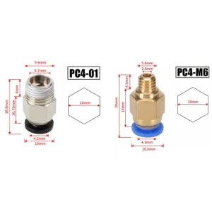 10pcs/lot PC4-M10 Pneumatic Connectors For 3D Printers Parts Bowden Quick Jointer Coupler 1.75/3mm Pipe PC4M6 Fittings PTFE Tube