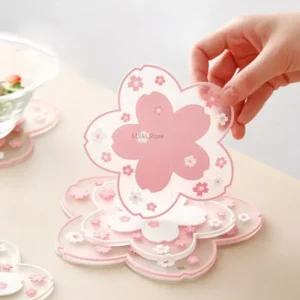 Kawaii Pink Colour Blossom Silicone Coasters Style Sakura Coffee Cup Posavasos Sakura Insulated Table Mat Tea Cup Home Decor Gif