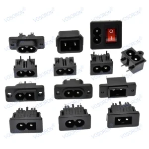 5PCS IEC 320 C8 Power Inlet Socket, AC 250V 2.5A 2-Pin Male Connector, Panel Mount for Power Adapters and Electronic Devices