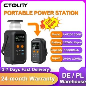 CTOLITY 200W Power Station Camping 192Wh Lifepo4 Power Bank 60000mAh Portable Charger Battery Emergency Power USB TYPE-C Port