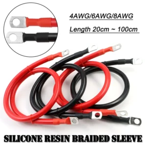 Battery Connection Cable Red Black Copper Wire 4/6/8AWG PVC Insulated 20CM - 100CM with Lugs for UPS Inverter Battery Connect