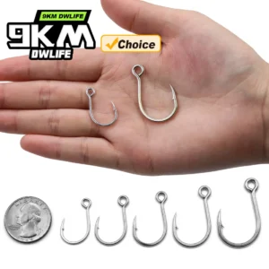 9KM Inline Single Hooks 25-50PCS Replacement Hooks for Lures Baits Inline Circle Hook Large Eye with Barbed Fishing Baiting Hook