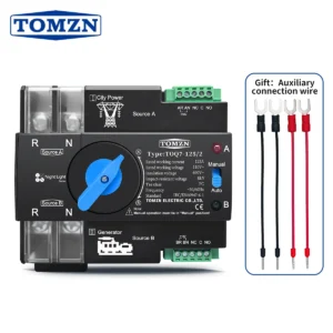 TOMZN DIN Rail ATS 110V 120V Dual Power Automatic Transfer Electrical Selector Switch Uninterrupted 2P 63A 100A 125A