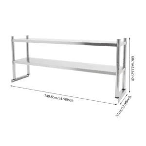 Stainless Steel Shelving, 2 Tier Adjustable Shelf Storage, Heavy Duty Shelving 60.2*15.7*3.5in For Storing And Displaying Goods