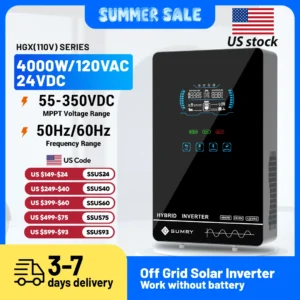 Sumry 4000W Off Grid Hybrid Inverter 24V 140A 5600W MPPT Solar Charger Pure Sine Wave Inverter for Home 6.25 Inch LCD Display