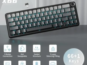 ATTACK SHARK X66 65% Wireless Mechanical Keyboard with Knob, 66 Keys Tri Mode Gasket Hot Swap RGB Gaming Keyboard 60 Percent,PBT