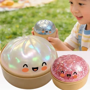Cute Dumpling Bun Toy Slow Rising Glitter Stress Ball Stretchy Realistic Steamed Bun Fidget Toy for Office Desk Travel Relief