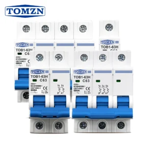 TOMZN AC MCB TOB1-63H C Curve 230/400V~ 50/60Hz Mini Circuit Breaker 1P 2P 3P 4P 3A 6A 10A 16A 20A 25A 32A 40A 50A 63A