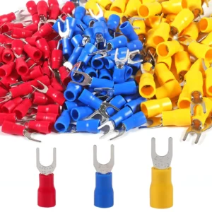 100Pcs U-Type Fork Spade Wire Connectors Insulated Crimp Terminals #8 22-10 AWG for Automotive Marine Industrial Wiring Repair